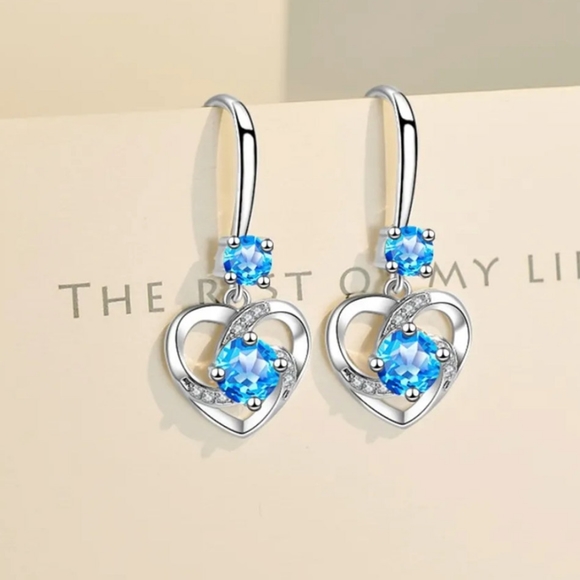 🎀925 Lady Aqua Heart Drop Earrings - Picture 5 of 6